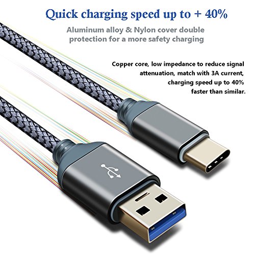 USB C Ladekabel für Huawei Mate 9 Pro, Higoo USB C Kabel 2M [6.6FT] Nylon geflochten Ladekabel Lade- und Sync-Kabel Schnellkabel für Huawei P9 P9 Plus P10 P10 Plus Mate 9 (Grau) - 2