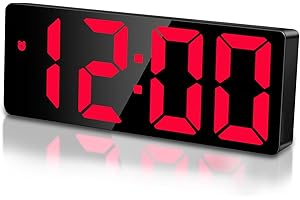 Sarsumir Réveil Numérique LED, Reveil Matin Numerique avec Temps Date Température Somnoler Luminosité réglable Horloge Digitale Enfant pour Maison Bureau Voyage, Rouge