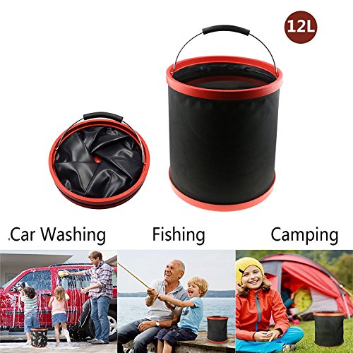 Falteimer 12L,Topoint tragbare Wassereimer Faltschüssel keine Leckage Stoff mit Reißverschluss Aufbewahrungstasche,leicht Eimer für Autowäsche Wandern Outdoor Camping Angeln Picnic