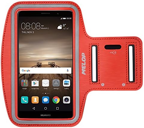 MELOP Armband (6"IN) for Huawei Mate 10 9 mate 8, Acend Mate 7, Mate S, P8 P9 Lite Plus, Homor 7 8 5X weatproof Soft Sports Arm band with Key Holder, Card / Cash Pocket - Red