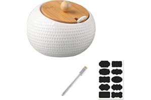 Rummyluck Céramique Sucrier Bols Bocaux d'Épices avec Cuillère & Couvercle en Bambou pour Servez le Sucre, Poivre, Épices, etc (9 * 7.5 * 8 CM, 200ML)