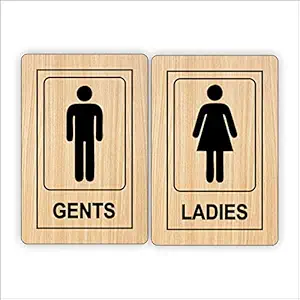 Vprint Quality Wooden Printed Restroom Signboard Self Adhesive Gents and Ladies Toilet or Restroom Signage Board a Combo, 6x4-inch (Wooden)