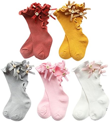 XPXGMT5 pack Cotton Bow Newborn Baby Girls Knee High Socks Ruffled Toddler Long Socks
