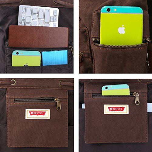 Canvas Vintage Rucksäcke BESTOPE Damen Herren Schulrucksack Retro Backpack für Campus Studenten und Outdoor Reisen Wandern mit Großer Kapazität - 4