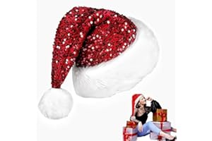 MarysDe@lz Christmas Santa Hat Novelty Reversible Sequins Red & Silver Flashy Headpiece Fancy Dress With Pompom, One Size