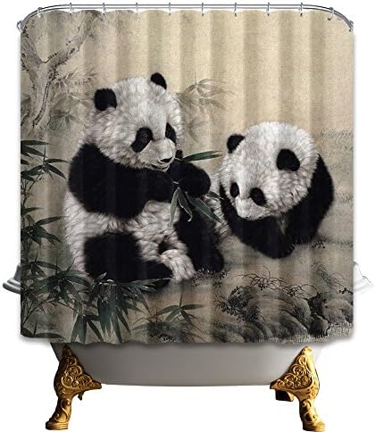 Giant PAnda Thickening Printing Waterproof Shower Curtain With 12 Hooks, 100% Polyester, W180*H180cm