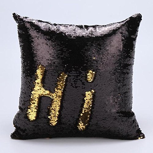 hasaka Farbige Deko Mermaid Kissen wendbar Pailletten Kissenbezug 40,6 x 40,6 cm D