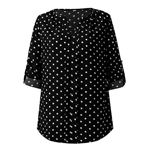 BOLANQ Femmes Polka  t-Shirt à Manches 3/4 à Col en V pour Femmes