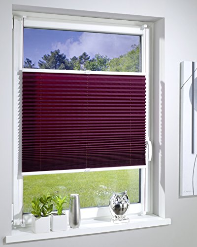 DecoProfi PLISSEE bordeaux, verspannt, Breite 60cm x 130cm (max. Gesamthöhe Fensterflügel), mit Klemmträger / Klemmfix / ohne Bohren