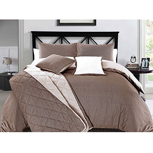 3pc Christian Geometric Chocolate & White Brownish Looking Reversible Style Printed Duvet Cover & Pillowcase Set (Double, Chocolate & White)