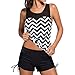 Produktbild Damen Tankini CLOOM Zwei Stück Beachwear Frauen Tank Tops Monokini Bikini Oberteil + Hose Höschen Damen Sportlich Tankini Top Bademode Badeanzug Gestreift Gedruckt (Schwarz, M)