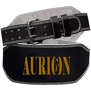 Aurion Unisex Genuine Leather Weight Lifting Belt | for Heavy and Power Lifting | Comfortable Back Support (Medium (Fits 30 to 36 inches), Black)