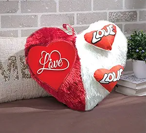 DreamVio Love Heart Shape Valentine Day Gift Fur Cushion,Plush Pillow for Gifting on Birthdays,Anniversaries Color - Red, White (Size- 17x17 inch) Shape 23