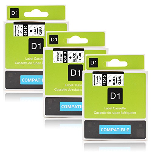 Labelwell 12mm Compatible Dymo D1 45010 S0720500 Noir sur Transparent Ruban-Étiquette pour Dymo LabelManager 160 280 260P 360D 500TS LabelWriter 450 DUO LabelPoint 150 250 (1/2