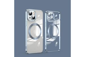 ATISIJIE Magnética Funda para Iphone 15 Plus Carcasa con Protector de Lente de Cámara [Carga Magnética] Galvanoplastia a Prueba de Golpes Funda Protectora de Silicona TPU Delgada Case Azul