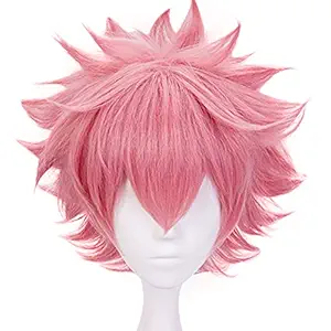Pink: Anogol Hair Cap+Cosplay Wig Girls Short Pink Wigs For Women Synthetic Hair Fancy Dress