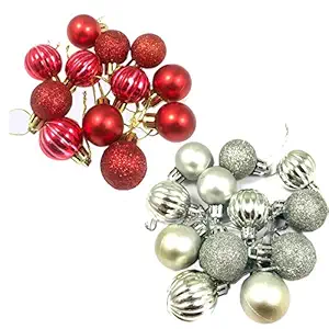 Evisha Small 24 pcs Silver and Red Balls Christmas Tree Decoration Ornaments