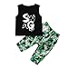 Produktbild Longra Baby Kinder Sommer Kleidung Set Kinder Mode Coole Brief Print Tank Top Weste Tops und Blatt Gedruckt Hosen für 12 Monate bis 5 Jahre alt Junge. (80CM 12Monate, Black)