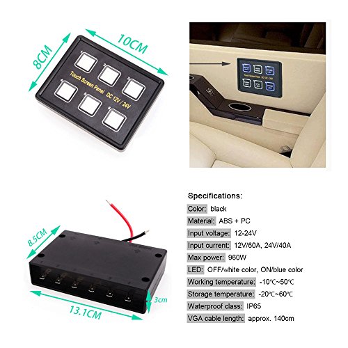 KKmoon-12-24V-Touch-Panel-Switch-Screen-6-ON-OFF-Commutateur-LED-Bleue-avec-VGA-Socket-Universal-pour-Remorque-Caravan-Bus-Bateau-Marine