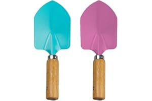ALLURE HOME STYLE LETS BEGAN YOUR JOURNEY WITH US AHS Kids Gardening Hand Trowel - Lightweight Trowel With Wooden Handle - Premium Fork Edged Head - Wood Garden Tools For Children - Small Rake For Digging, Removing Weeds - Assorted Colour, 18.5 x 7cm