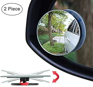 Happxo Automotive Glass Blind Spot Round Wide Angle Adjustable 360 Rotate Small Round Convex Rear View Mirror for All Universal Vehicles Car Fit Stick-on Design ( Pack of 2)