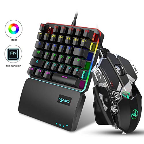 FOONEE Combo Adattatore per Tastiera e Mouse da Gioco, Tastiera per Giochi Meccanica per PS4/XBOX One/Nintendo Switch/LOL/PUBG/Dota/Fps, Tastiera per Gioco USB con retroilluminazione RGB LED