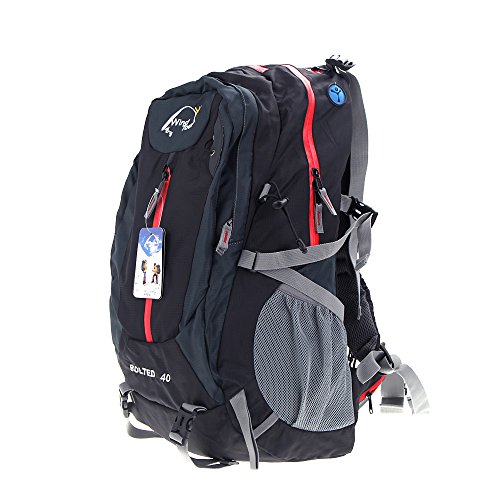 Wind Tour 40L Waterproof Outdoor Sports Travel Backpack Mountain Climbing Rucksack Knapsack with Rain Cover Camping Hiking Black