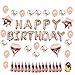 Produktbild Hotchy Geburtstag Dekoration Rosegold, Geburtstagsdeko Set mit 16" Happy Birthday Banner, 20pcs 12" Konfetti Latex Ballons und 4pcs 18" Folie Herz Sterne Ballons mit Gold String für Party, Geburtstag