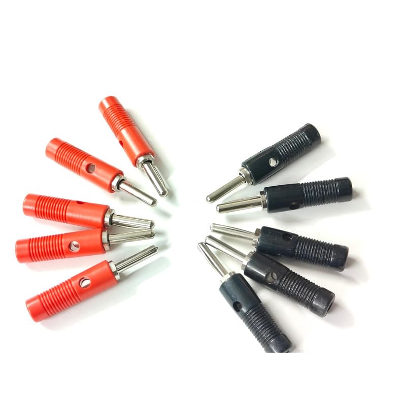 Erh India 5 Pair Banana Plugs Pin Male for speakers Connector Plugs small 4mm Red & Black Screw Type