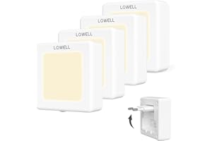 ‎LQWELL LQWELL® Lampka Nocna z Gniazdem Składana z Czujnikiem Zmierzchu, Lampka Nocna z Regulowaną Jasnością, Automatyczne Światło Gniazdowe, Światło Orientacyjne (Biały, 4 Sztuki)