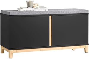 SoBuy FSR117-SCH, Hallway Storage Bench Shoe Bench Shoe Rack Shoe Cabinet with 2 Doors and Seat Cushion, Black