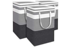 TOOSOAR 75L Wäschekorb Groß, 3-Pack Wäschekorb Faltbarer, Freistehender wasserdichter Aufbewahrungskorb, Wäschesack mit henkel, für Schlafzimmer, Bad, Kinderzimmer, Reise, Grau, 60 x 40 x 30 cm