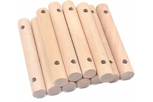 SHTGOI 10 bastoncini di legno rotondi con 2 fori, per fai da te, in legno, per bambini, fai da te, decorazioni per la casa, progetti di modello, colore legno, 10 cm x 1,5 cm