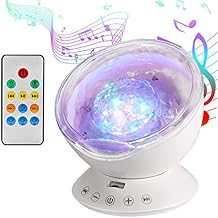 Lampe Projecteur LED, Simulation des Vagues Océan 7 Modes Veilleuse Enfant avec Télécommande Mini Enceinte Intégrée (Blanc)