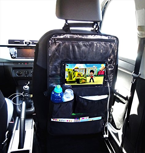 Auto-Rücksitz Organizer & Sitzschoner mit Tablet Halter für Kinder – vielfältiger Rückenlehnen-Schutz für mehr Ordnung im Auto mit Touch Screen Tablet-Fach oder DVD Halterung & 5 Taschen - 5