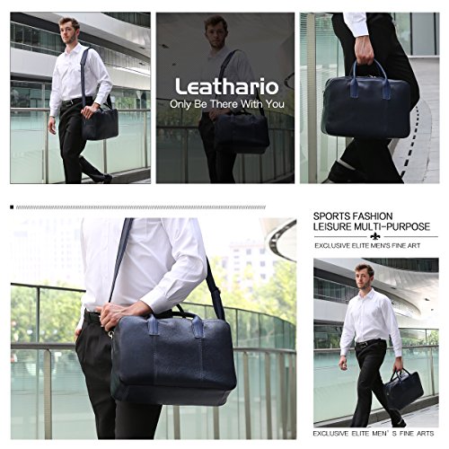   Leathario Leder Aktentasche Unisex Wasserfestes Innenfutter - 14 Zoll Dunkelblau