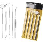 ProFisher Stainless Steel Teeth Cleaning Oral Care Set of 5 Mirror Sickle Scalar Spatula Tweezers