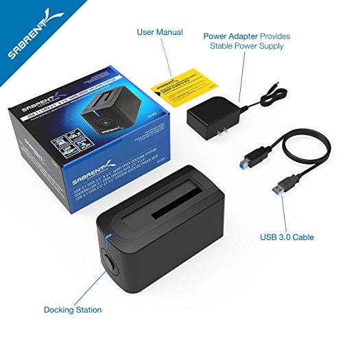 Sabrent Festplatten Docking Station – USB 3.0 auf SATA externe Festplatten Docking Station für 2,5 oder 3,5 Zoll HDD, SSD [Unterstützt UASP und 8TB +] (DS-UBLK) - 8