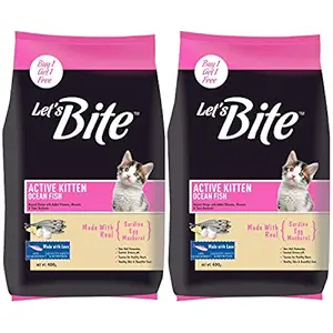 Let's Bite Active Kitten Dry Cat Food, Ocean Fish - 400g (Buy 1 Get 1 Free)