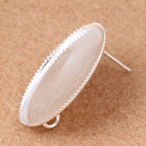 20pc Silver Plated Fancy Oval Earstud Earring Setting Blank Disc 25x18mm BB555