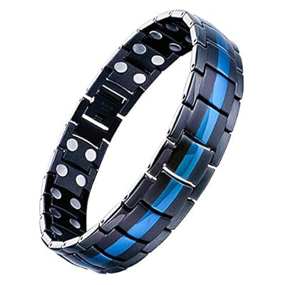 Jeracol Mens Magnetic Therapy Bracelet Double Strong Magnet Blue&black Health Link For Arthritis Pain Relief With Remove Tool (magnetic Therapy Bracelet)