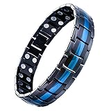 Jeracol Mens Magnetic Therapy Bracelet Double Strong Magnet Blue&Black Health Link for Arthritis Pain Relief with Remove Tool