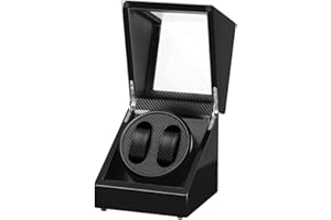 LINGFANSTORE Watch Winder Remontoir Montre Automatique Boîte Cuir Vitrine Acrylique Rotation Silencieux Cadeau pour 2 Montres