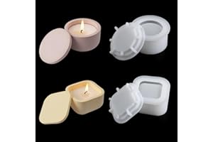 EPODA 2 Pezzi Stampi Portacandele per Resina Epossidica, Stampo in Silicone per Rotondo Quadrato con Coperchio, Adatto per Stampi in per Gesso, Cemento, Vasi da Fiori, e Candele Fai da te