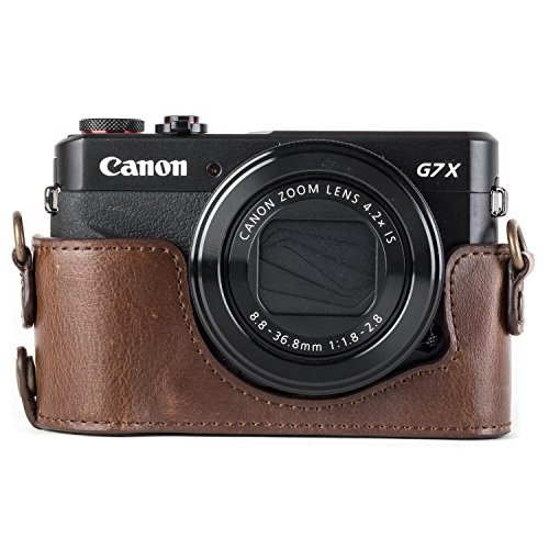MegaGear MG952 Etui avec Bandouli  re Acc  s batterie en Cuir pour Appareil photo Canon PowerShot G7 X Mark II Marron fonc  