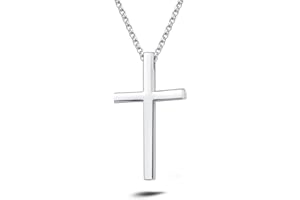 FANCIME Men Cross Necklace with White Gold Plated 925 Solid Sterling Silver Polished Big Beveled Edge Crucifix Pendant Fine Jewellery Gift for Men Boys, Chain Length 60cm