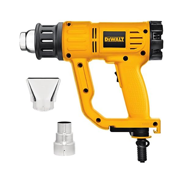 DeWalt 2.000 Watt Heißluftpistole / Heißluftgebläse (50 - 600°c Betriebstemperatur, Luftdurchsatz 650 l/min, mit Überlastschutz, auch im Stationärbetrieb einsetzbar, inkl. Konusdüse und Punktdüse), D26414