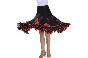 Tookang Falda de Danza para Mujer Falda de Columpio Bordada Traje de Baile Flamenco Sevillanas Tango Skirts Falda Plisada Falda de la Rodilla