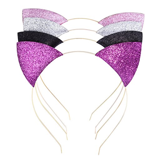 Mudder 4 Stück Glitzer Katze Ohr Stirnbänder Kitty Haar Band Katze Ohr Haarreif für Tägliches Tragen und Party Dekoration - 2