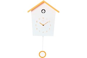 ‎CUCO CLOCK Cuco Clock Kuckucksuhr Landhaus, Pendeluhr Wanduhr, Moderne Schwarzwalduhr, 46,5 × 27 × 7,8cm, Pendeluhr mit Nachtruhefunktion, Vogelgezwitscher, Vogelstimme